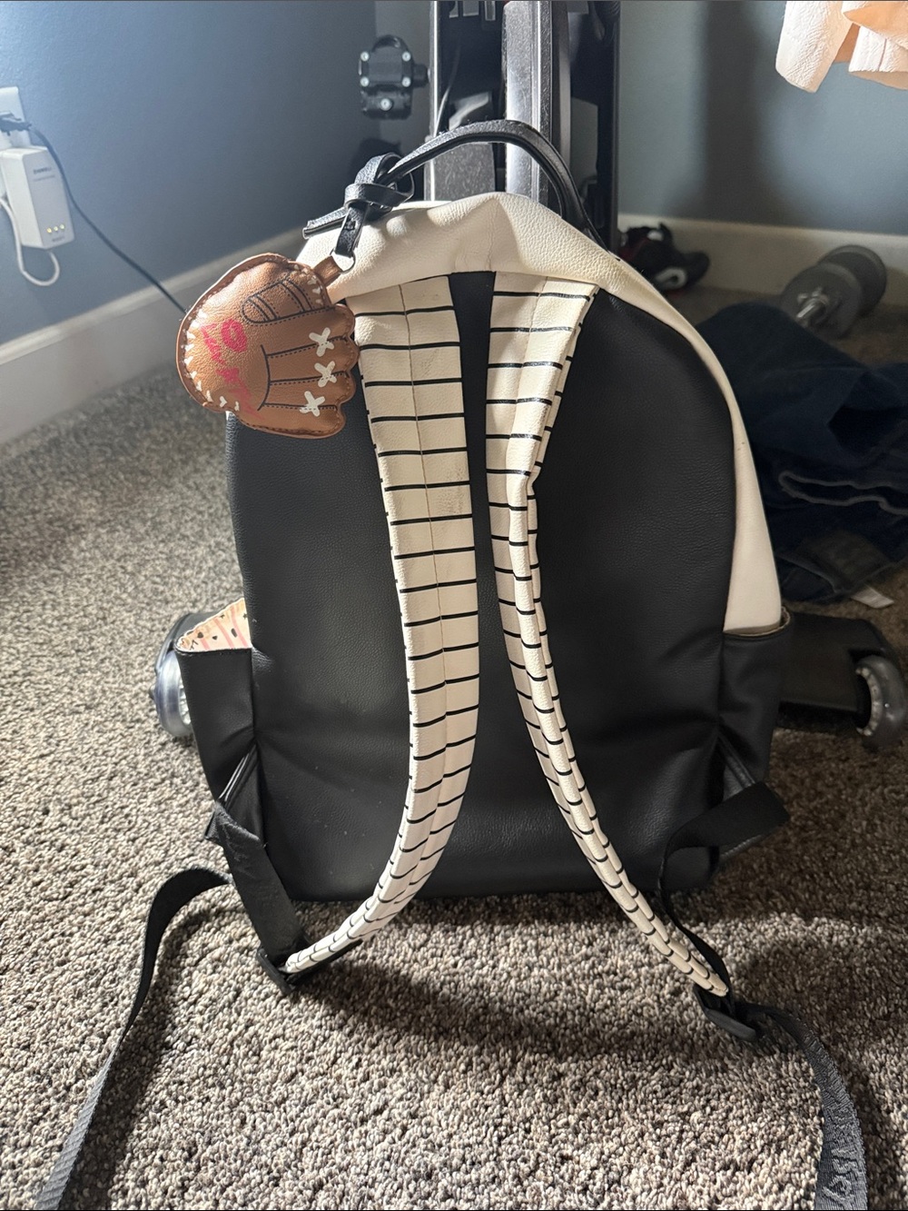 Baseball Stitch Cream Mini Backpack with Black Pinstripes - Picture 2 of 4